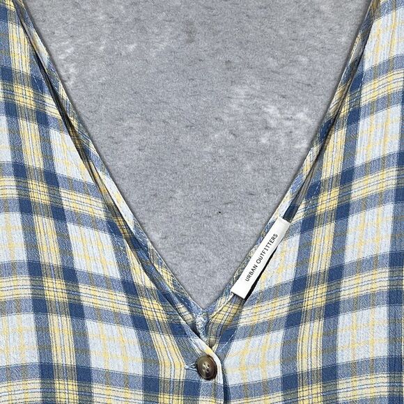 Urban Outfitters Jumpsuit Womens S Yellow Blue Plaid Button Through Wide Leg - Picture 7 of 12
